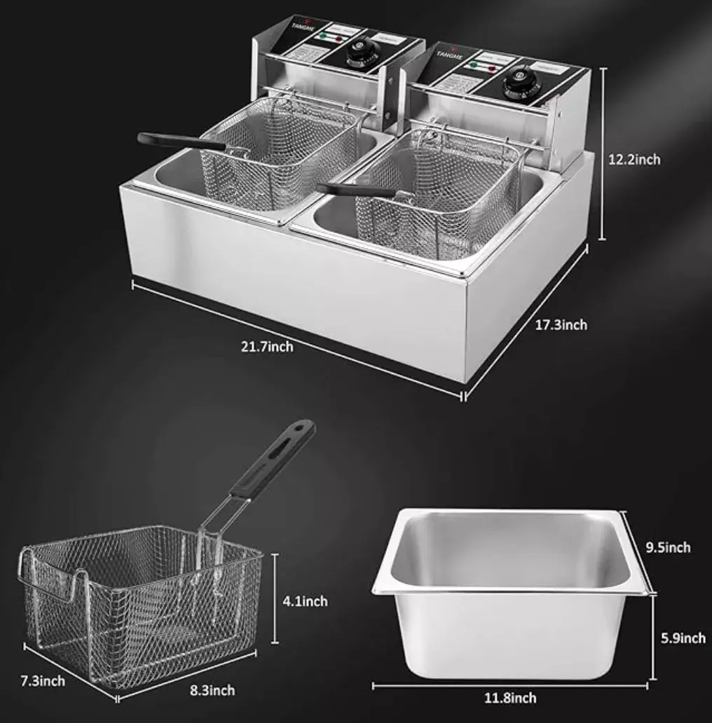 Freidora Industrial Doble Acero Inoxidable 6L Cada Tanque Profesional-2