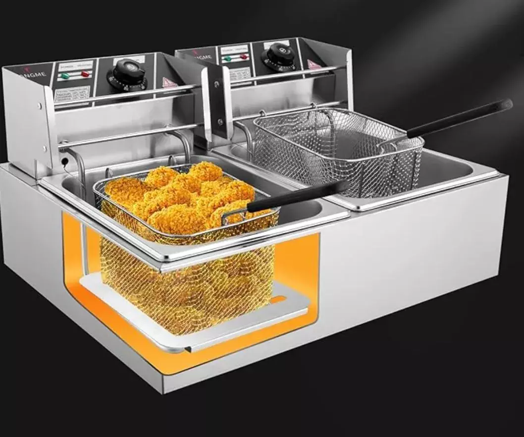 Freidora Industrial Doble Acero Inoxidable 6L Cada Tanque Profesional-3