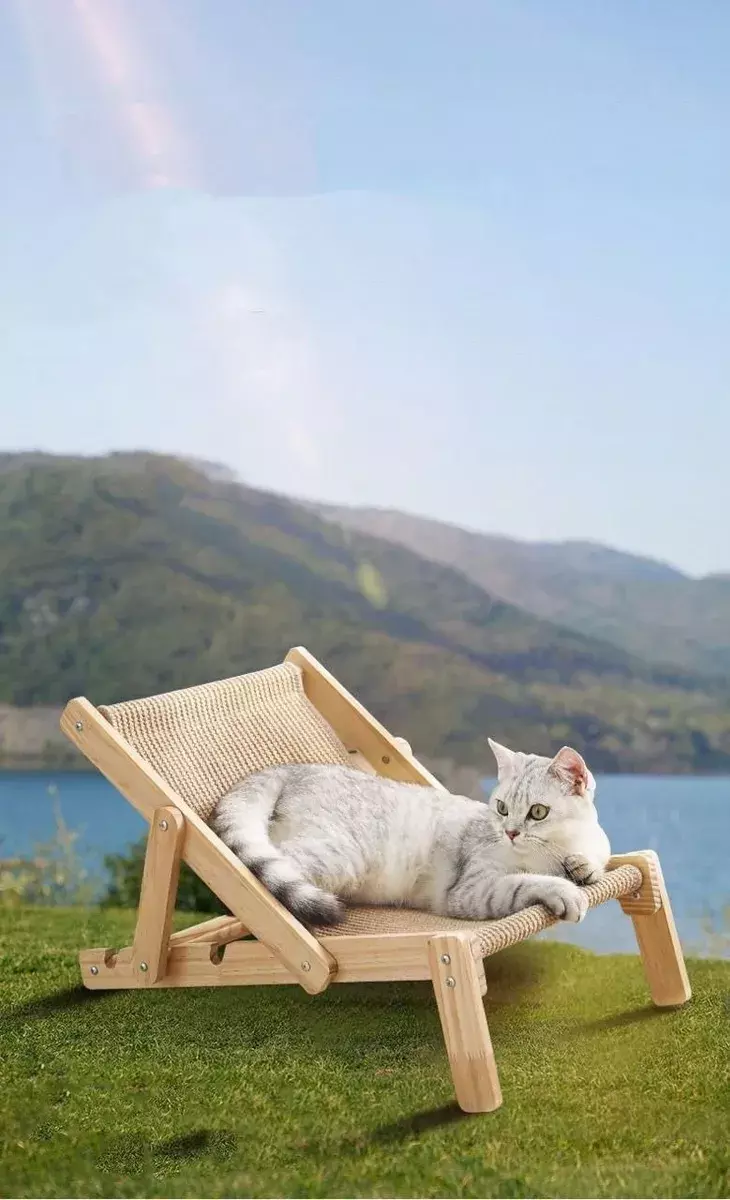 Cama para Gatos Madera y Ratán Ajustable Interior Exterior-8