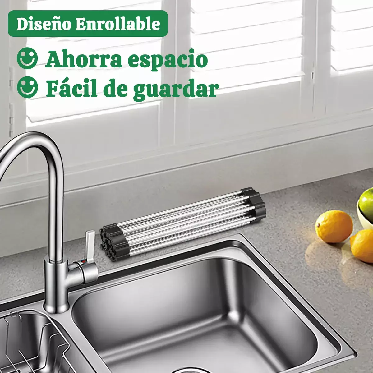 Escurreplatos de Acero Carbono 2 Niveles con Drenaje Giratorio y Soporte para Utensilios-5