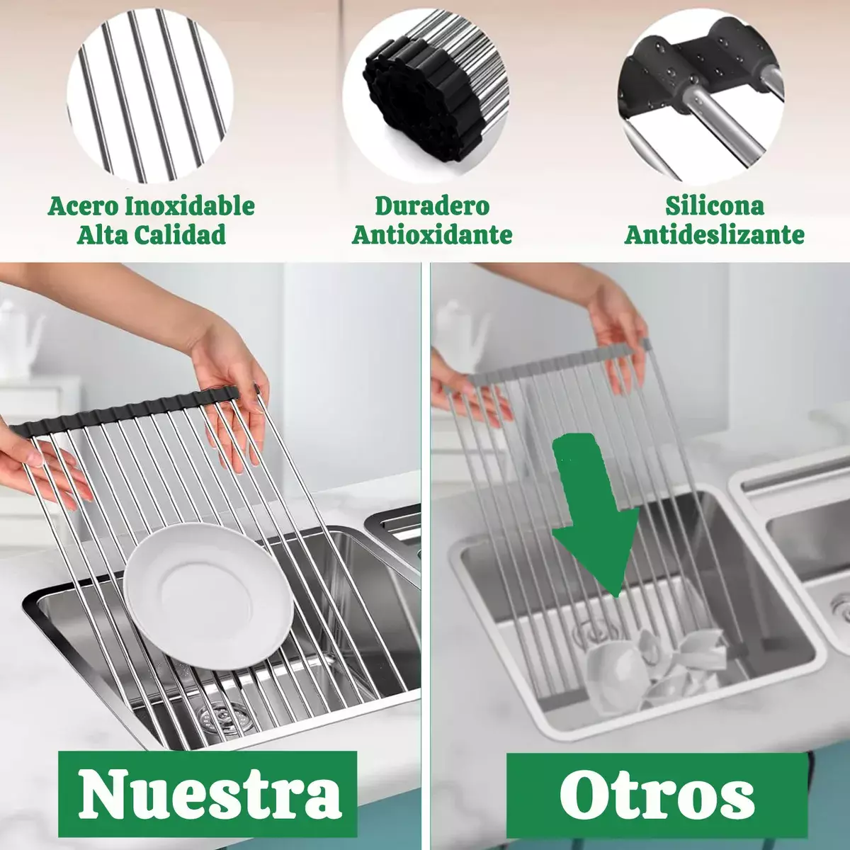 Escurreplatos de Acero Carbono 2 Niveles con Drenaje Giratorio y Soporte para Utensilios-7