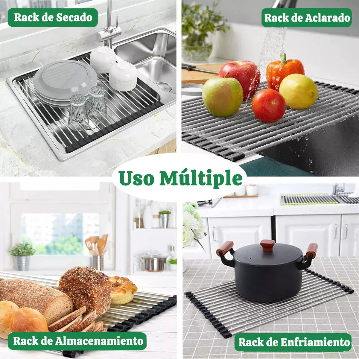Escurreplatos de Acero Carbono 2 Niveles con Drenaje Giratorio y Soporte para Utensilios-8