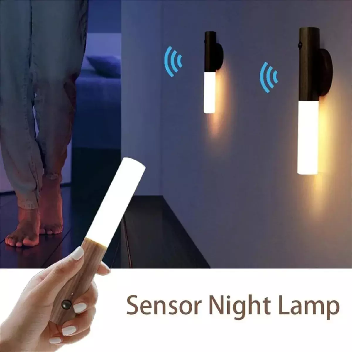 Lámpara de Luz Nocturna LED Inalámbrica Sensor Movimiento Magnético Madera-6