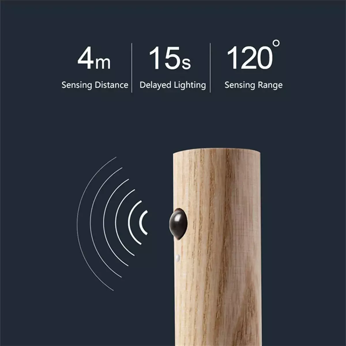 Lámpara de Luz Nocturna LED Inalámbrica Sensor Movimiento Magnético Madera-7
