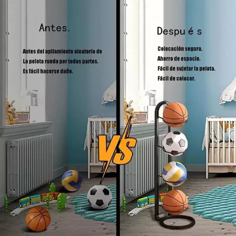 Soporte de Balones Metálico Negro 4 Niveles Tridimensional 89.5 cm-2