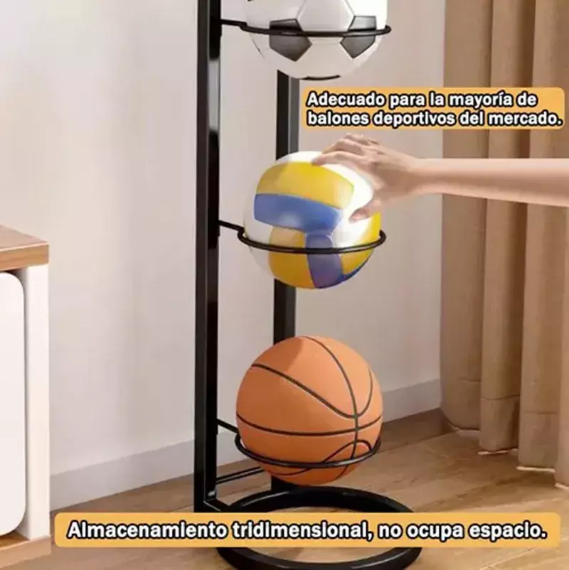 Soporte de Balones Metálico Negro 4 Niveles Tridimensional 89.5 cm-4
