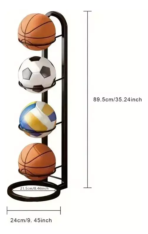 Soporte de Balones Metálico Negro 4 Niveles Tridimensional 89.5 cm-5