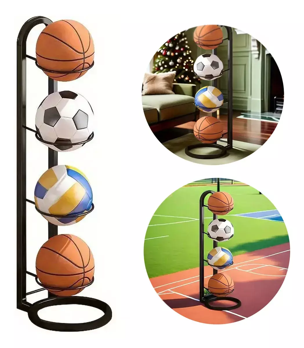 Soporte de Balones Metálico Negro 4 Niveles Tridimensional 89.5 cm-9