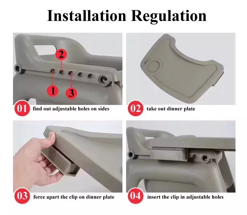 Silla Alta Infantil PP Gris Con Ruedas Ajustable Para 6 Meses A 5 Años-3