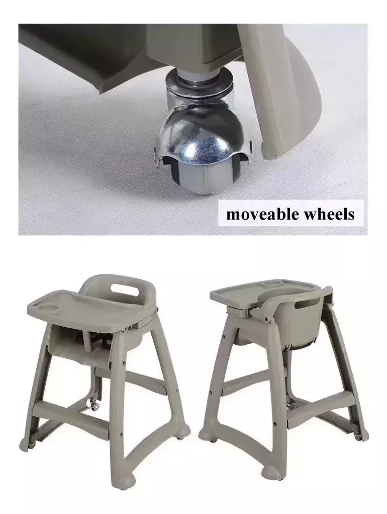 Silla Alta Infantil PP Gris Con Ruedas Ajustable Para 6 Meses A 5 Años-4