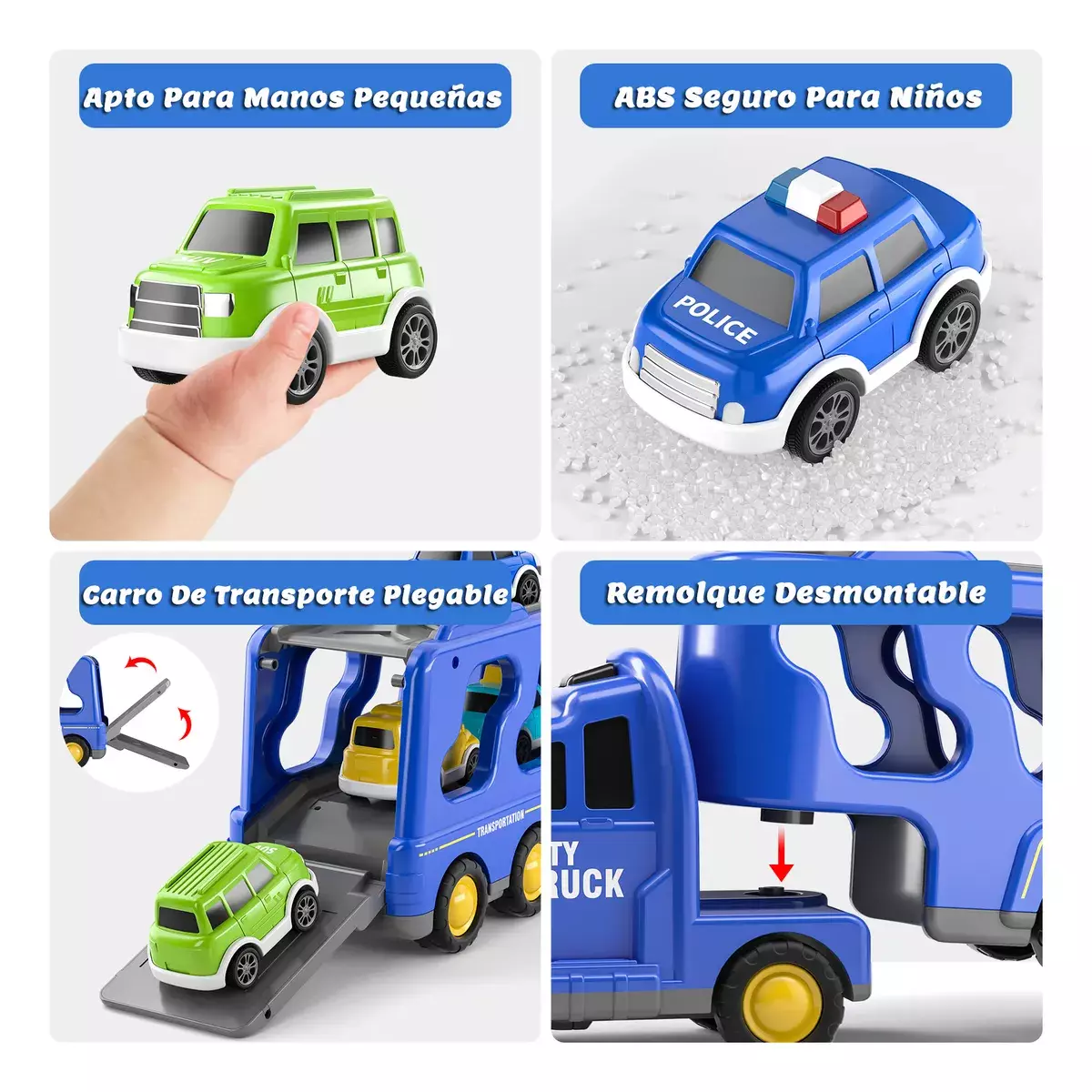 Camión De Juguete De Transporte Con Coches Pequeños Efectos De Luz Y Sonido-7