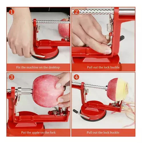 Pelador y Cortador de Manzanas Manual Ajustable Rojo-4