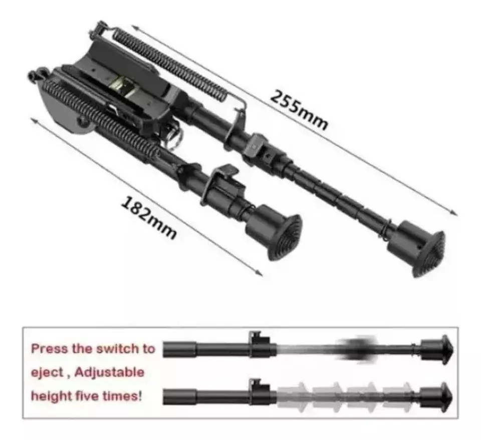 Bipode Ajustable Para Rifle Longitud 182-255mm Acero Negro-3