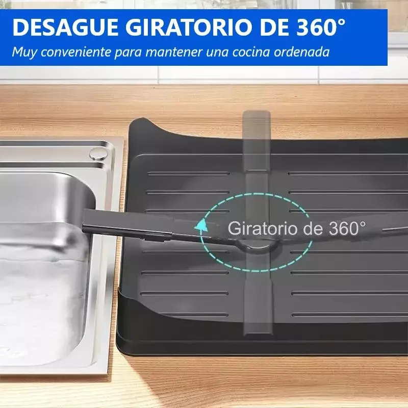 Escurridor De Platos 2 Niveles Desmontable Con Drenaje Giratorio 360°-3