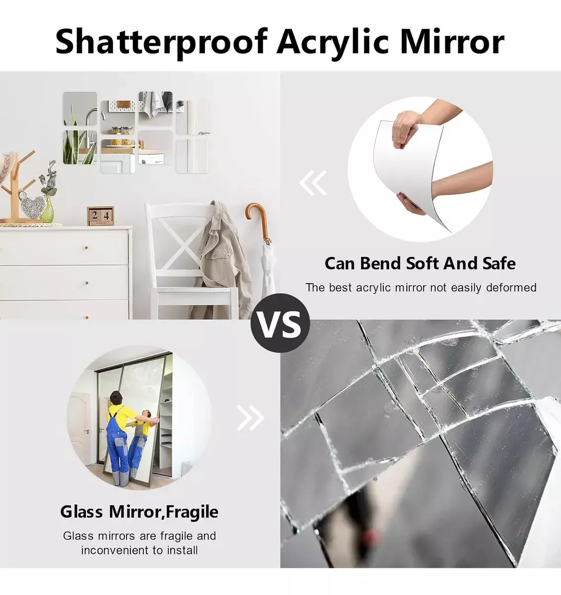 Espejos Acrílicos Adhesivos Cuadrados 20x20cm Antirrotura Decorativos-3