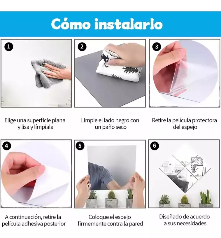 Espejos Acrílicos Adhesivos Cuadrados 20x20cm Antirrotura Decorativos-7