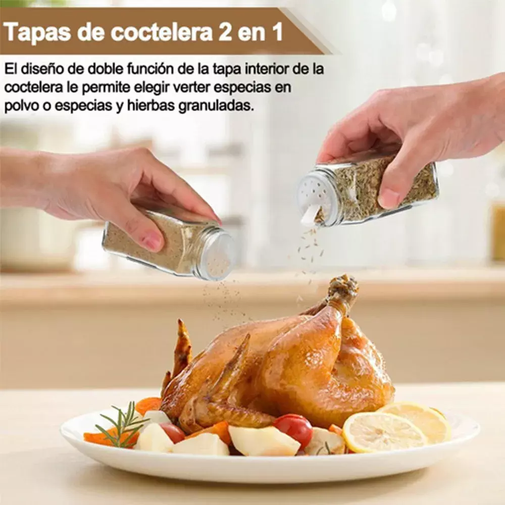 Juego de Frascos para Especias 12 Piezas Vidrio Tapa Bambú 120ml-2