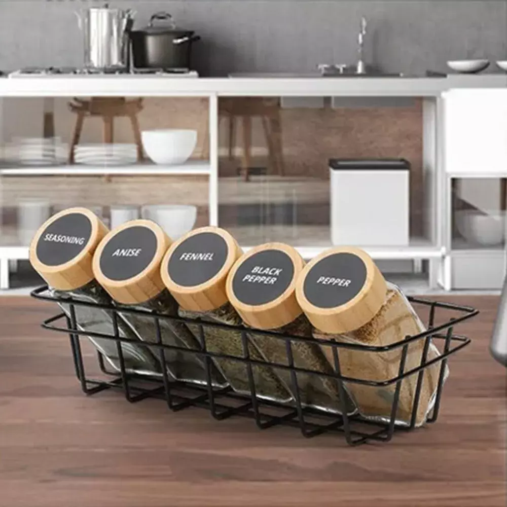 Juego de Frascos para Especias 12 Piezas Vidrio Tapa Bambú 120ml-4