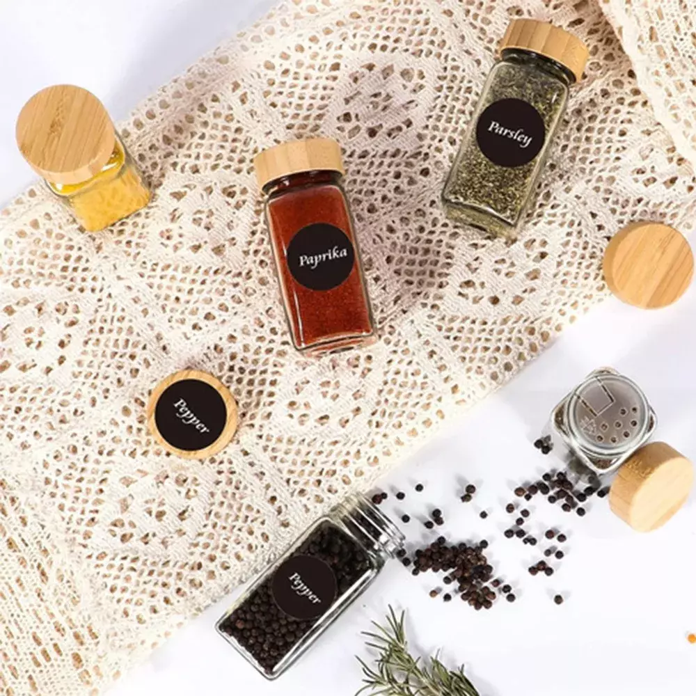 Juego de Frascos para Especias 12 Piezas Vidrio Tapa Bambú 120ml-6