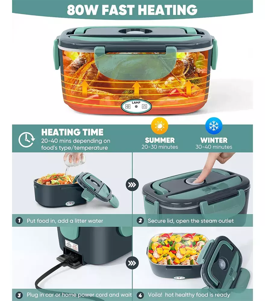 Lonchera Eléctrica Portátil 1.5L Acero Inoxidable 80W-4