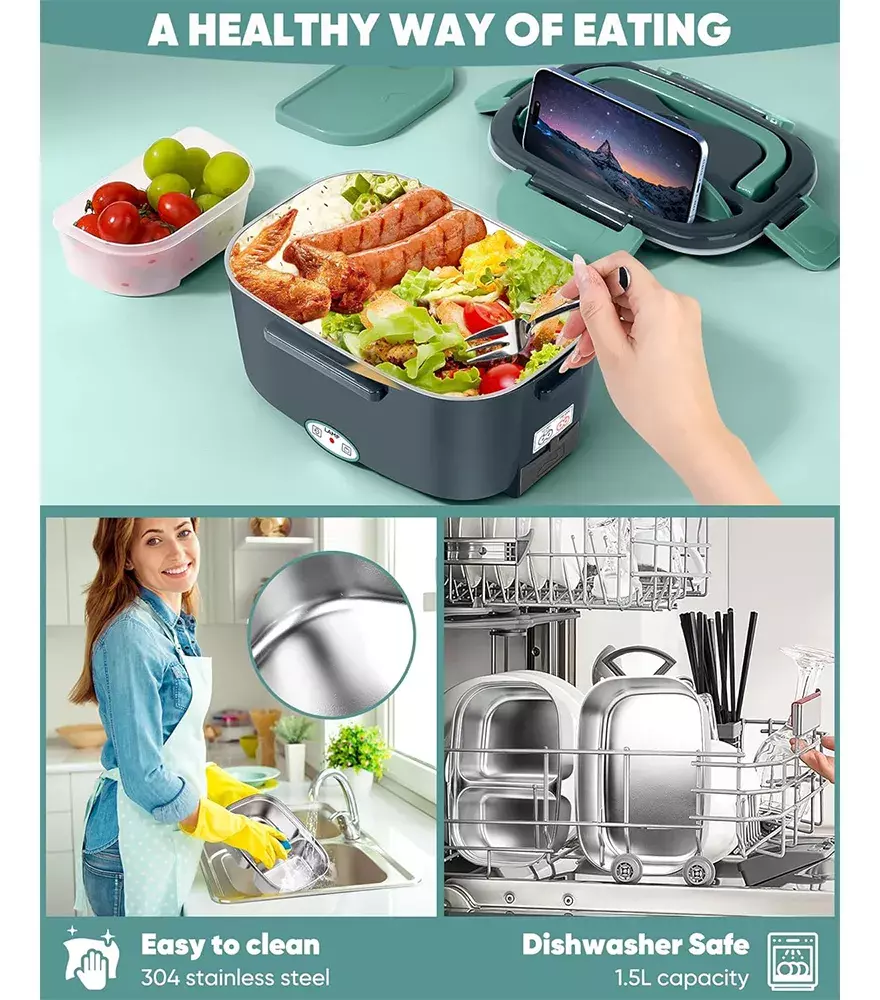 Lonchera Eléctrica Portátil 1.5L Acero Inoxidable 80W-6