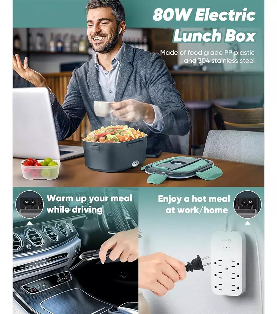 Lonchera Eléctrica Portátil 1.5L Acero Inoxidable 80W-8