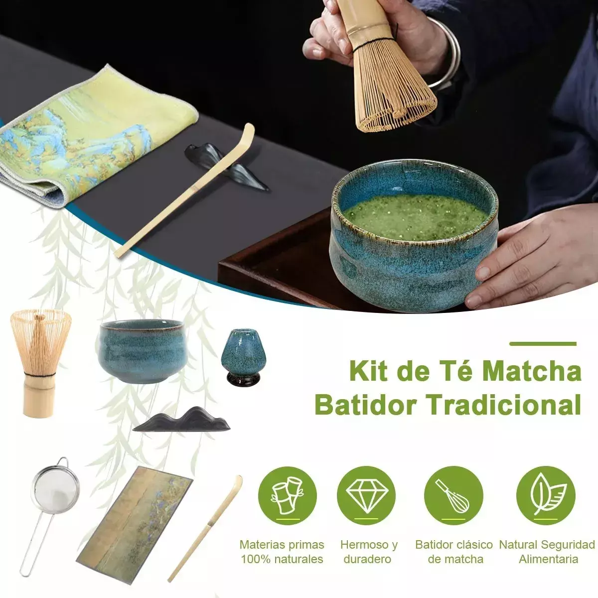Kit de Té Matcha Tradicional Cerámica Natural Accesorios Completo-3