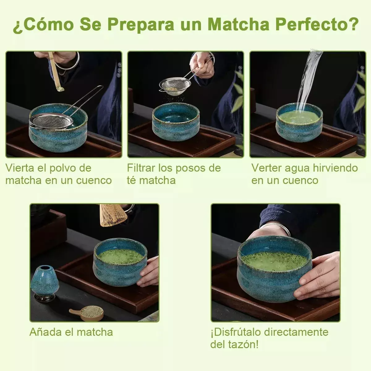 Kit de Té Matcha Tradicional Cerámica Natural Accesorios Completo-5