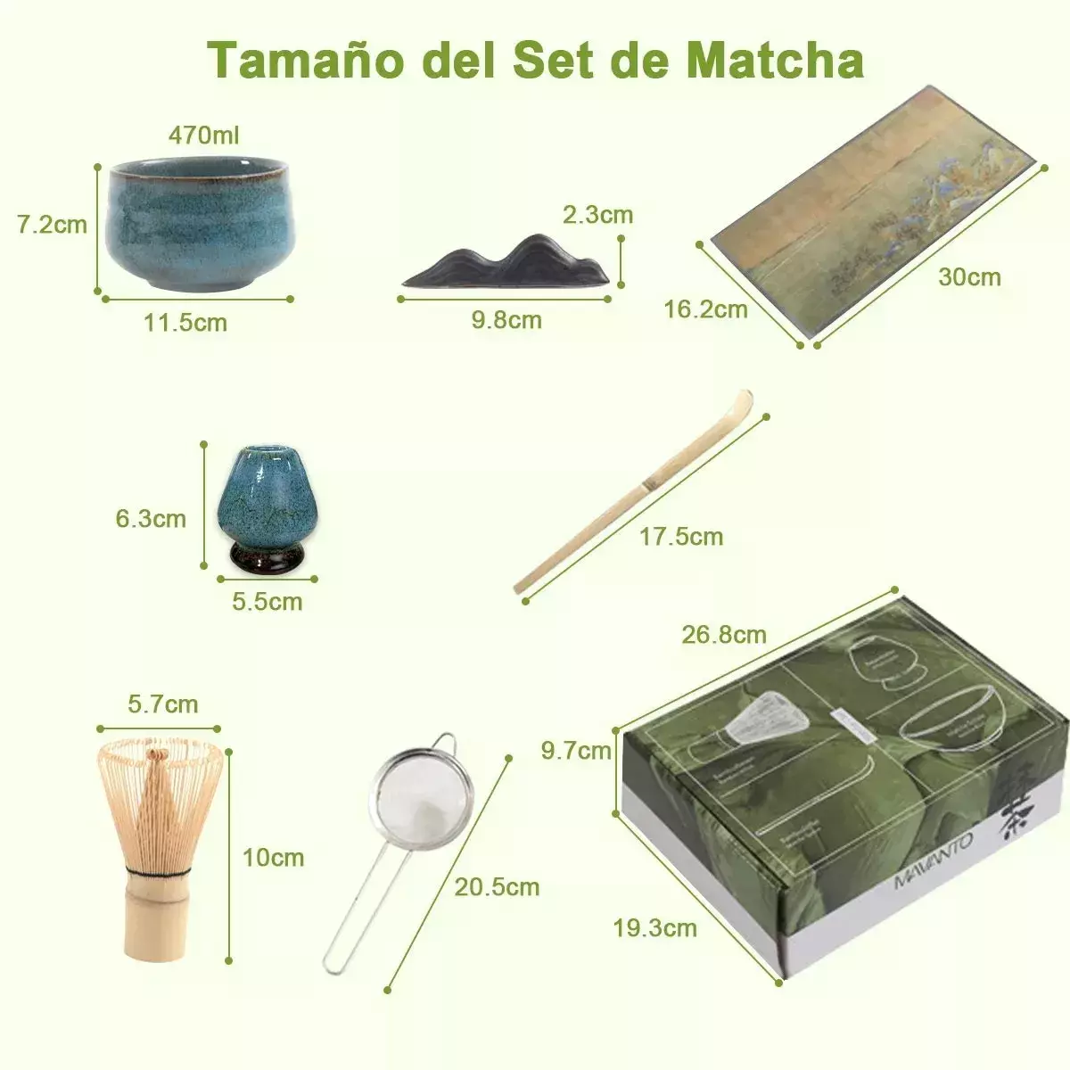 Kit de Té Matcha Tradicional Cerámica Natural Accesorios Completo-7