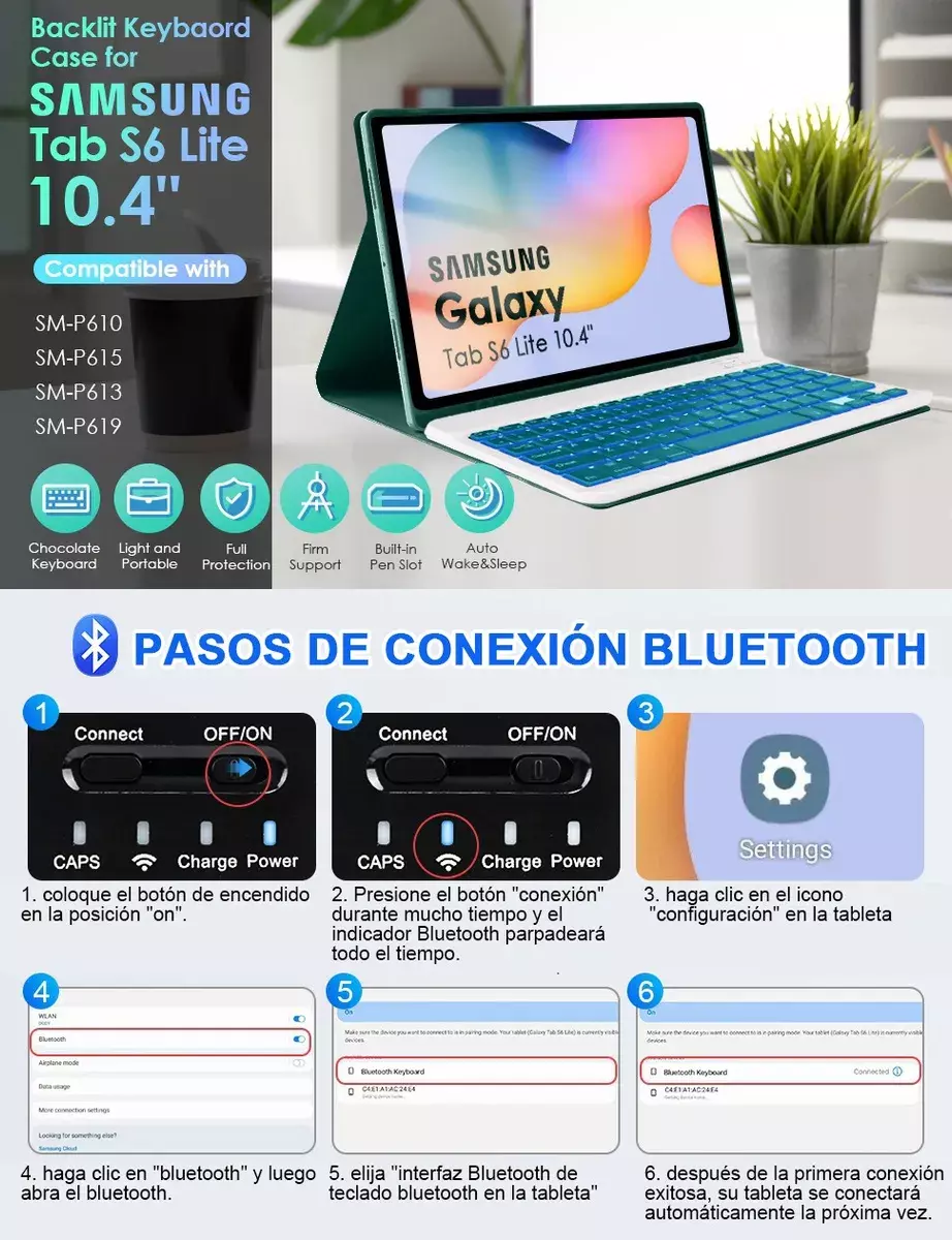 Teclado Inalámbrico con Funda Protectora Ajustable Compatible con Samsung Tab S6 Lite 10.4”-2