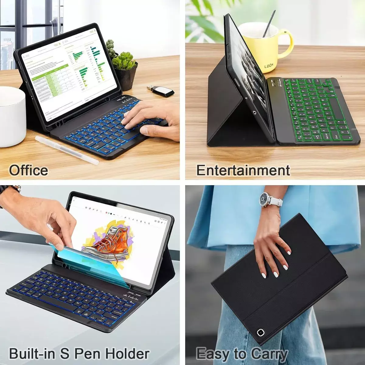 Teclado Inalámbrico con Funda Protectora Ajustable Compatible con Samsung Tab S6 Lite 10.4”-6