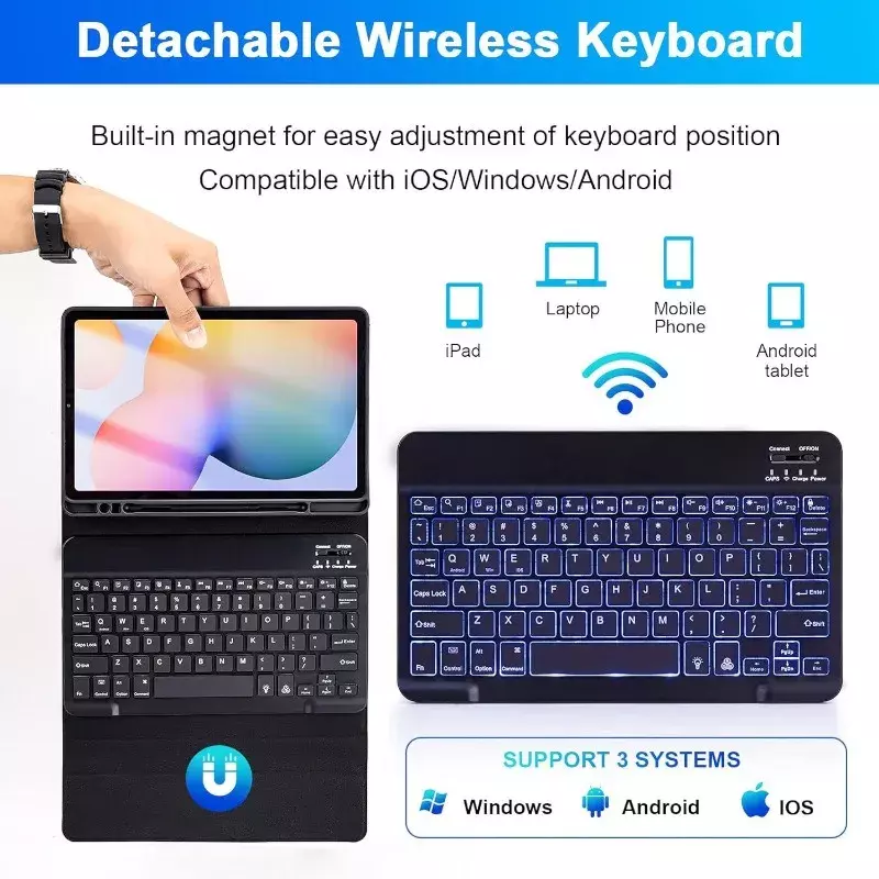 Teclado Inalámbrico con Funda Protectora Ajustable Compatible con Samsung Tab S6 Lite 10.4”-7