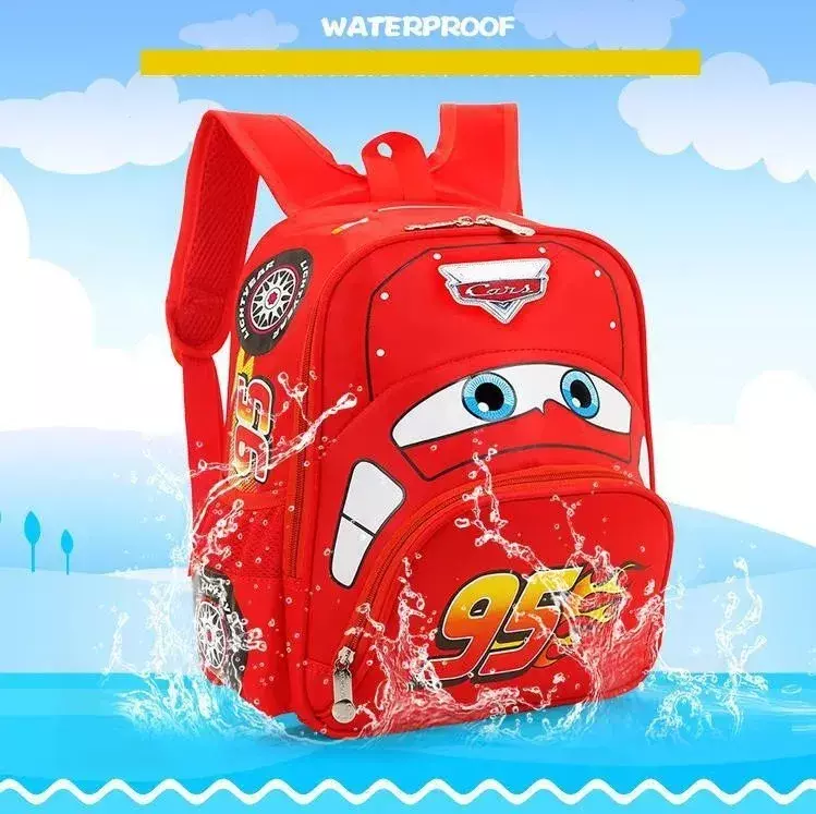 Mochila Infantil Impermeable Diseño Cars Rojo 33cm-2