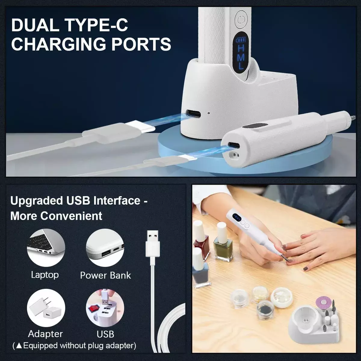 Kit de Pulidor de Uñas Recargable 71 Piezas Tipo C Ajustable-3