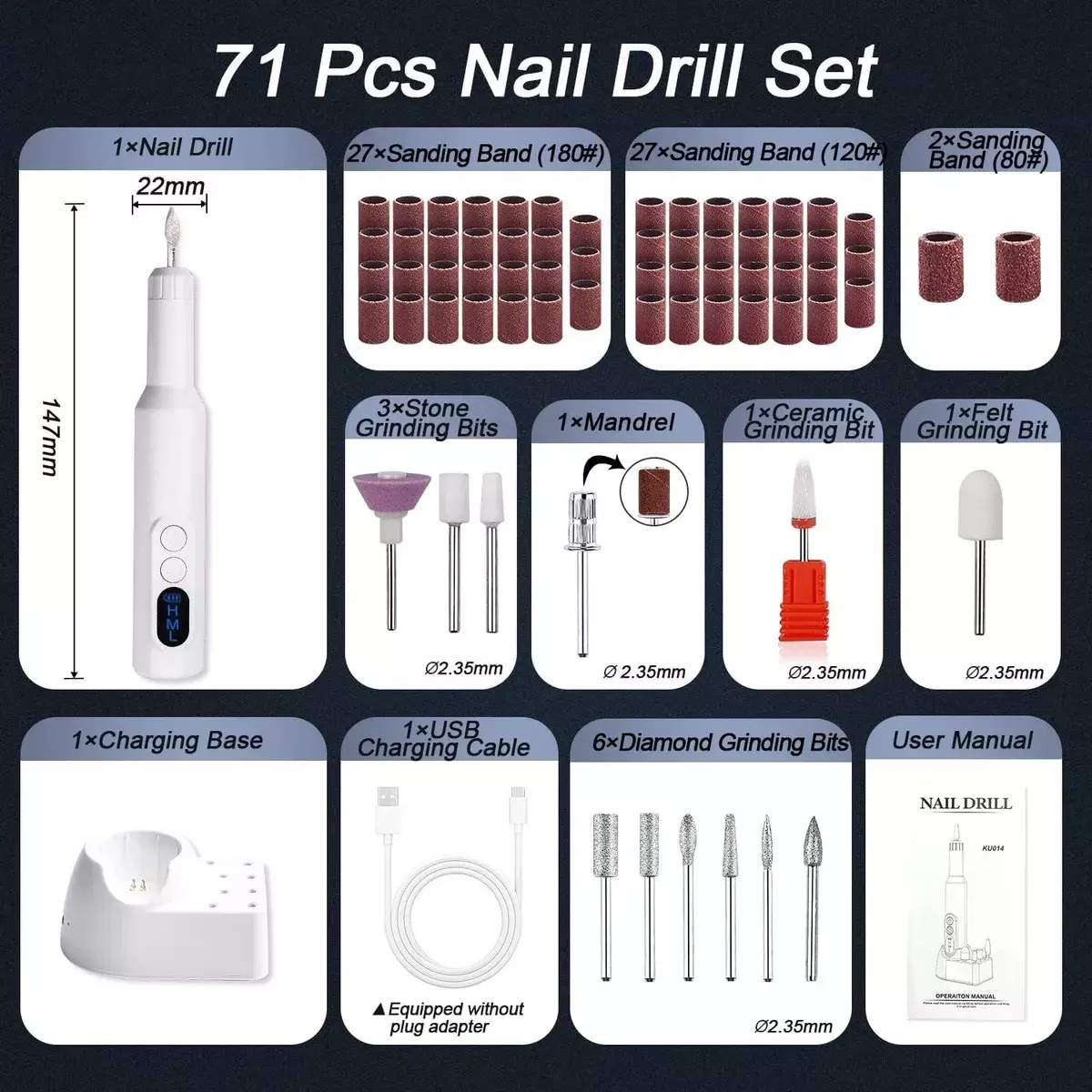 Kit de Pulidor de Uñas Recargable 71 Piezas Tipo C Ajustable-6