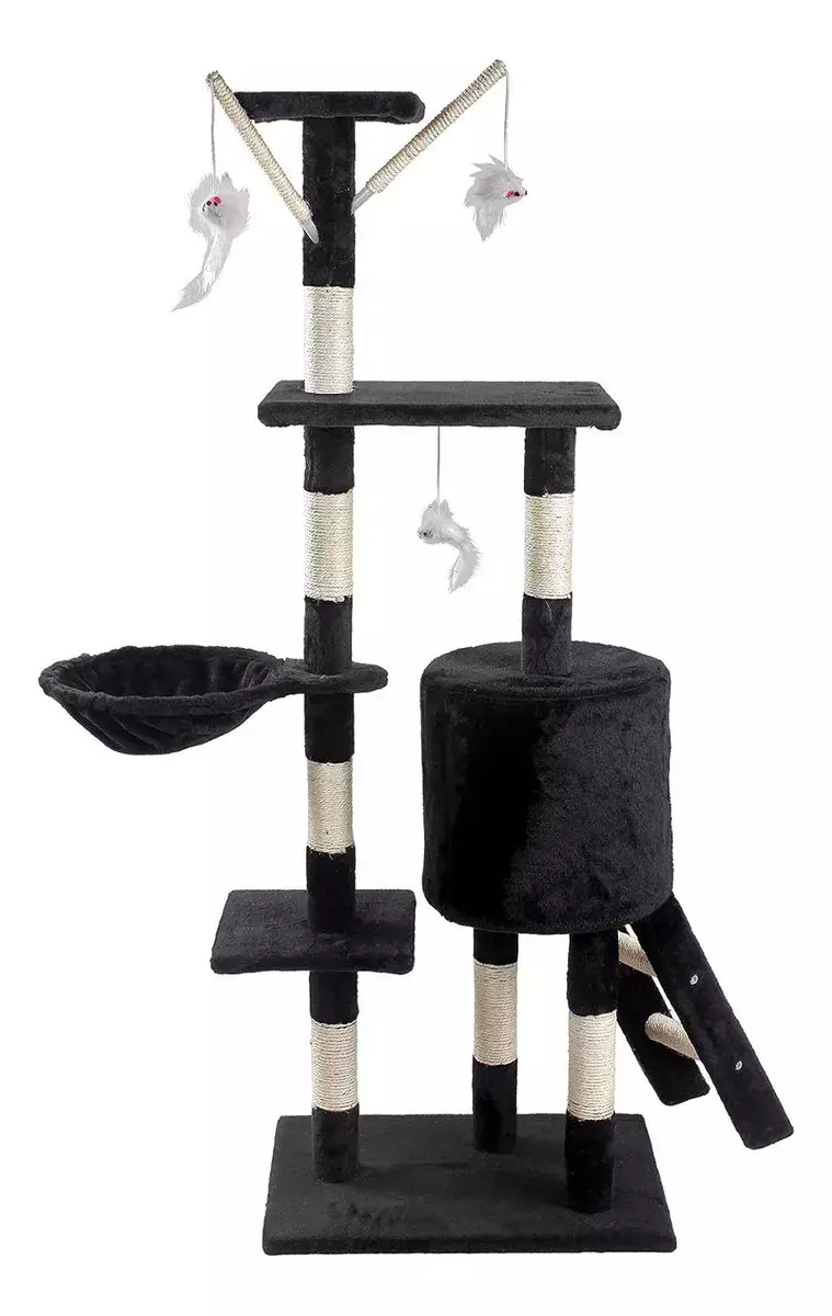 Árbol Rascador para Gatos con Juguetes Multinivel Franela Negra  -2