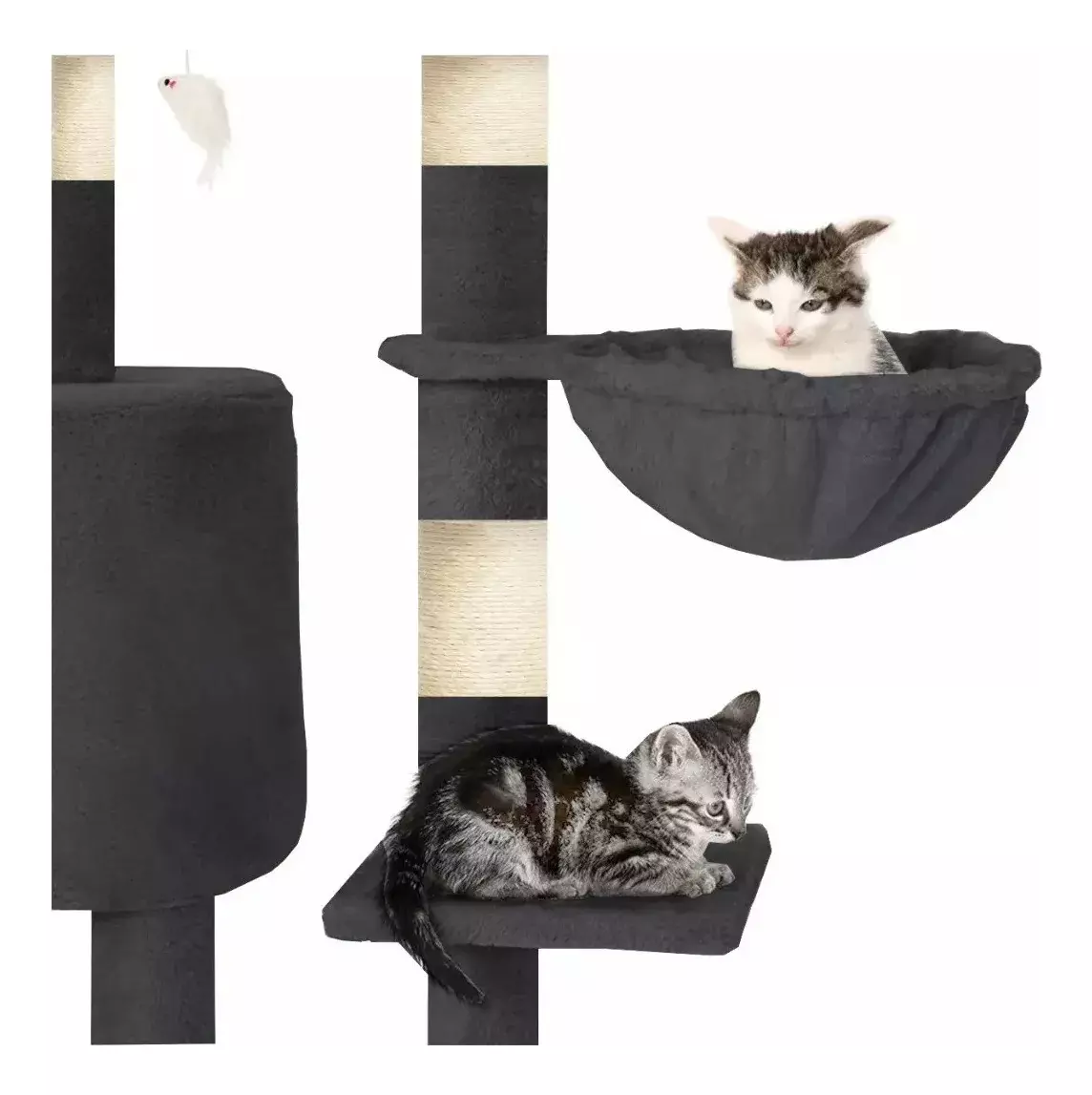 Árbol Rascador para Gatos con Juguetes Multinivel Franela Negra  -4