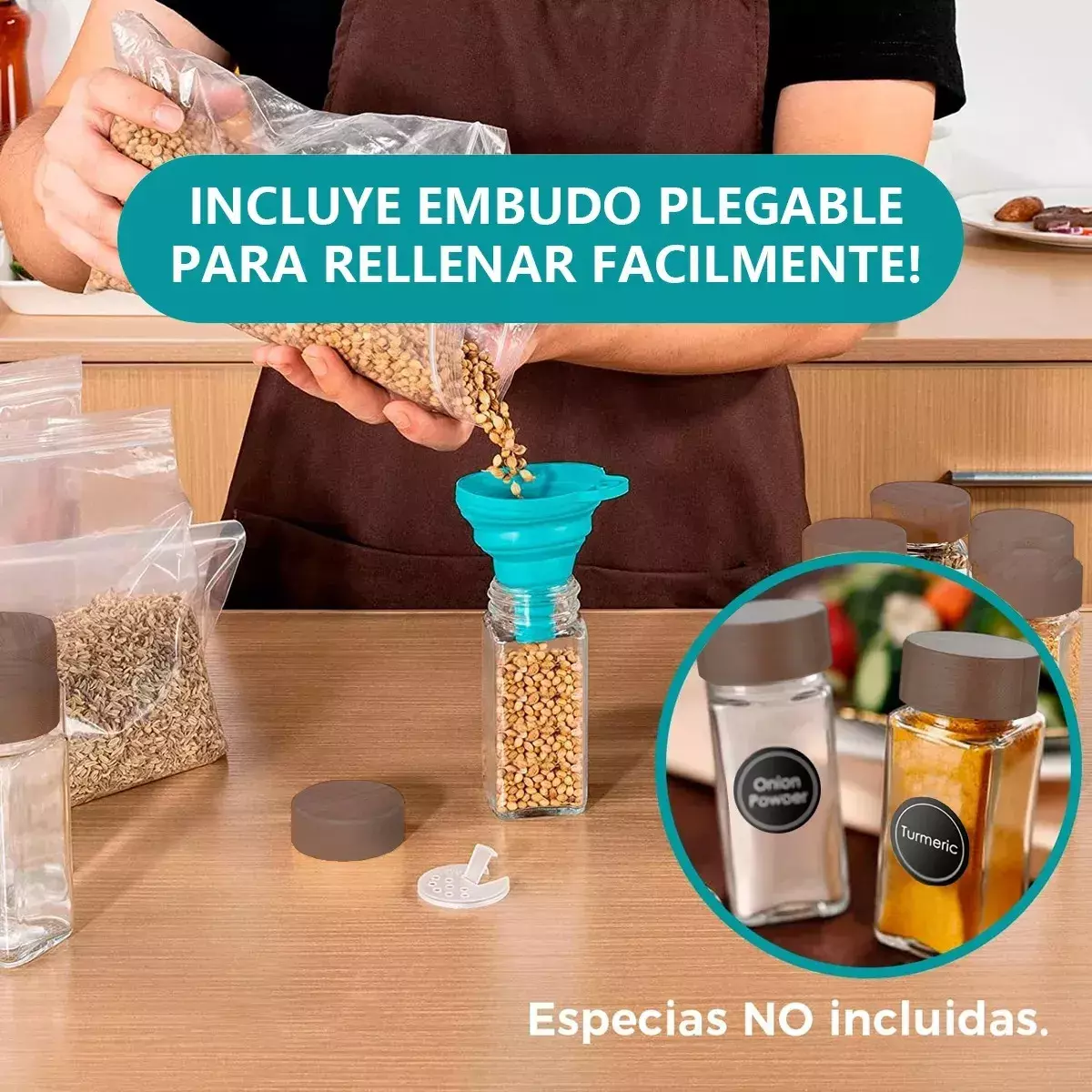 Frascos de Especias Vidrio Transparente Con Tapa Hermética 12 Unidades-5