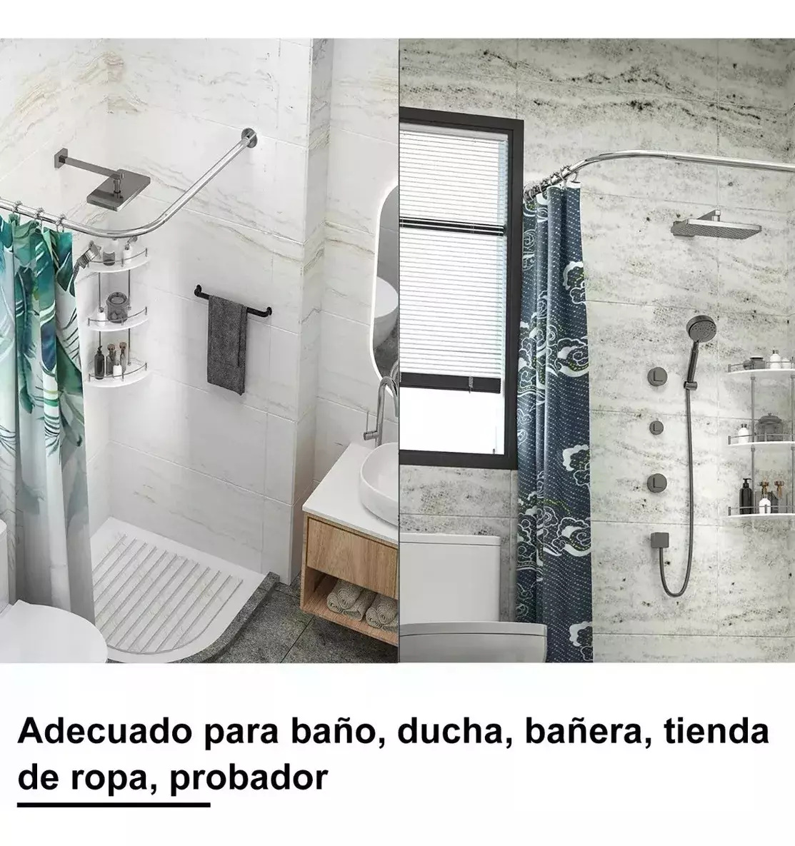 Barra Curvada Ajustable Para Cortina de Baño Acero Inoxidable-2