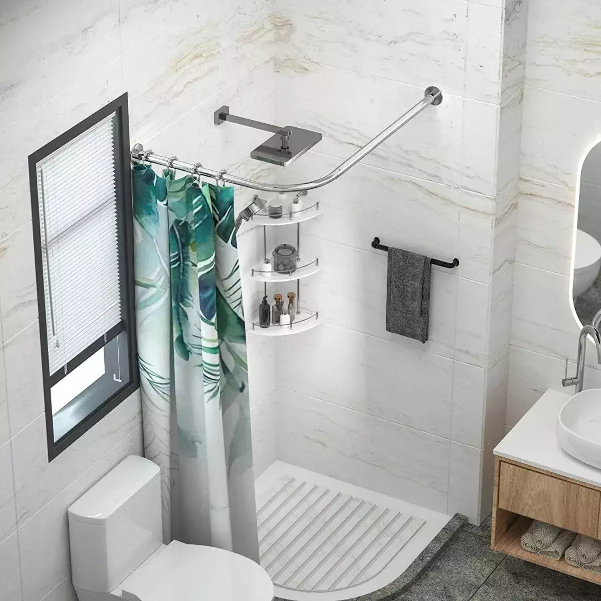 Barra Curvada Ajustable Para Cortina de Baño Acero Inoxidable-6