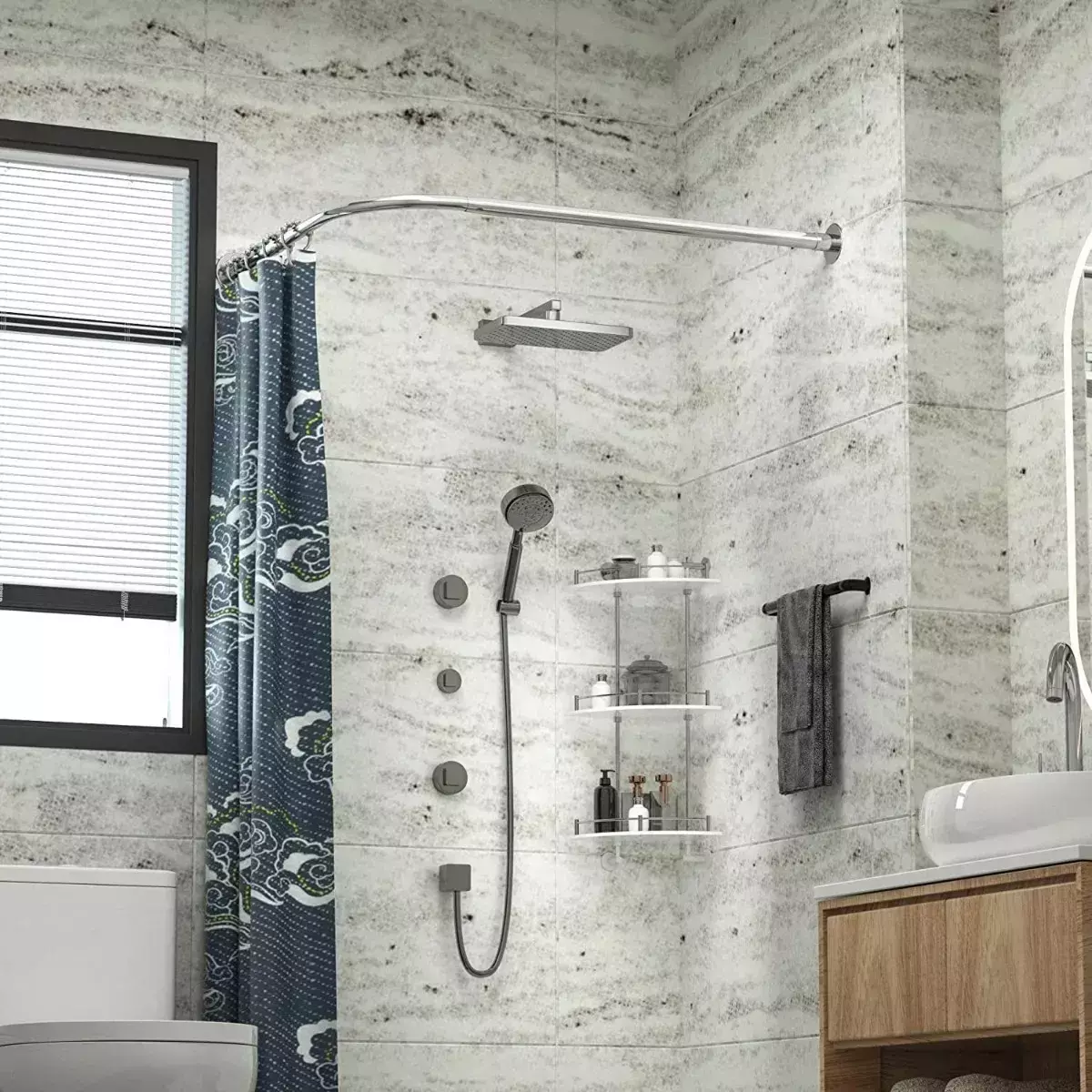 Barra Curvada Ajustable Para Cortina de Baño Acero Inoxidable-7