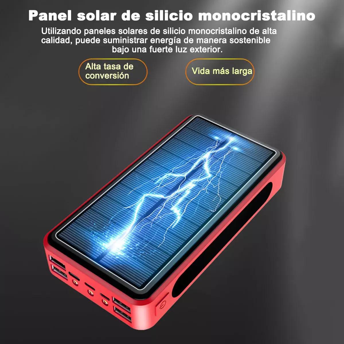 Power Bank Solar 80,000mAh Cableado e Inalámbrico Rojo USB Tipo-C-3