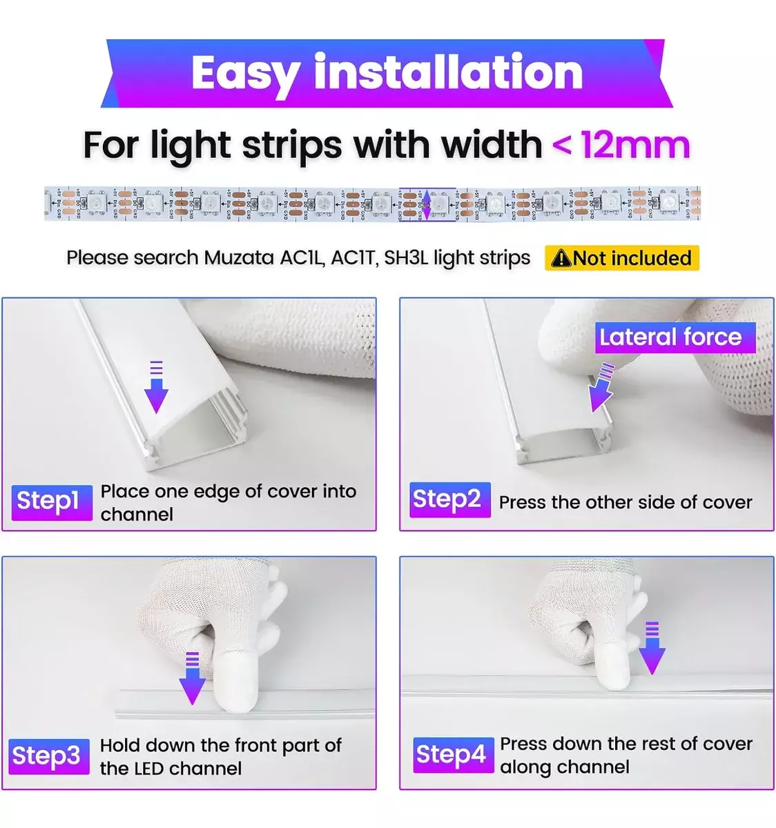 Canal LED de Aluminio para Tiras de Luz 12mm con Cubierta Transparente 10m-5