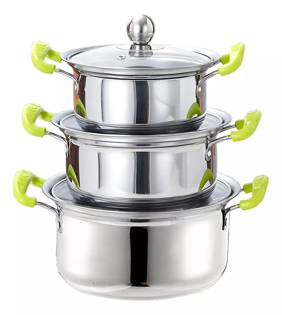 Juego de Ollas Acero Inoxidable Fondo Plano Antiadherente 3 Piezas-9