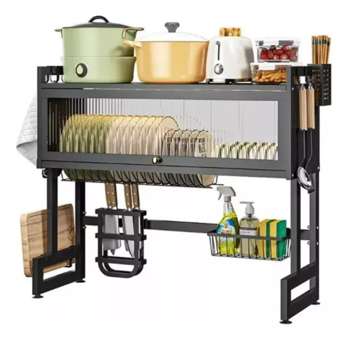 Organizador De Cocina Sobre Fregadero Acero Inoxidable Negro 65cm Ajustable-0