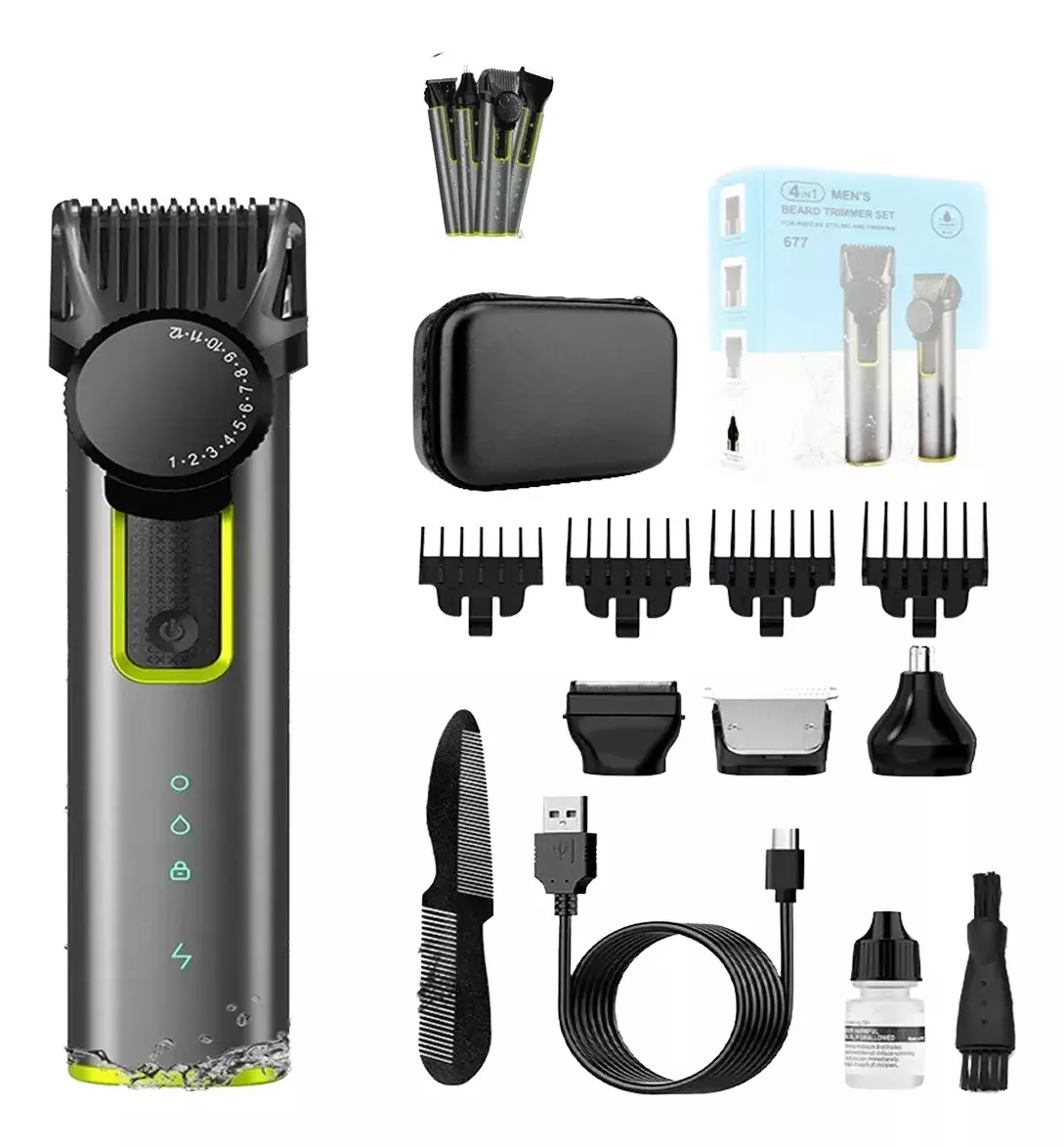 Máquina Cortadora de Pelo Ajustable Hombre IPX5 Acero Inoxidable-0