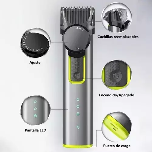 Máquina Cortadora de Pelo Ajustable Hombre IPX5 Acero Inoxidable-1