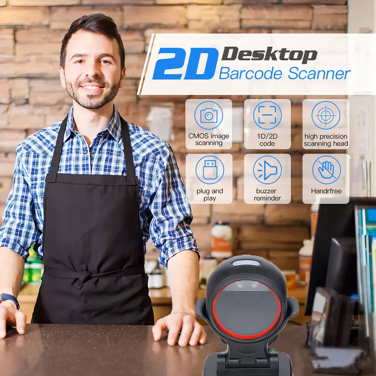 Escáner de Código de Barras 2D Escritorio USB Tecnología CMOS-3