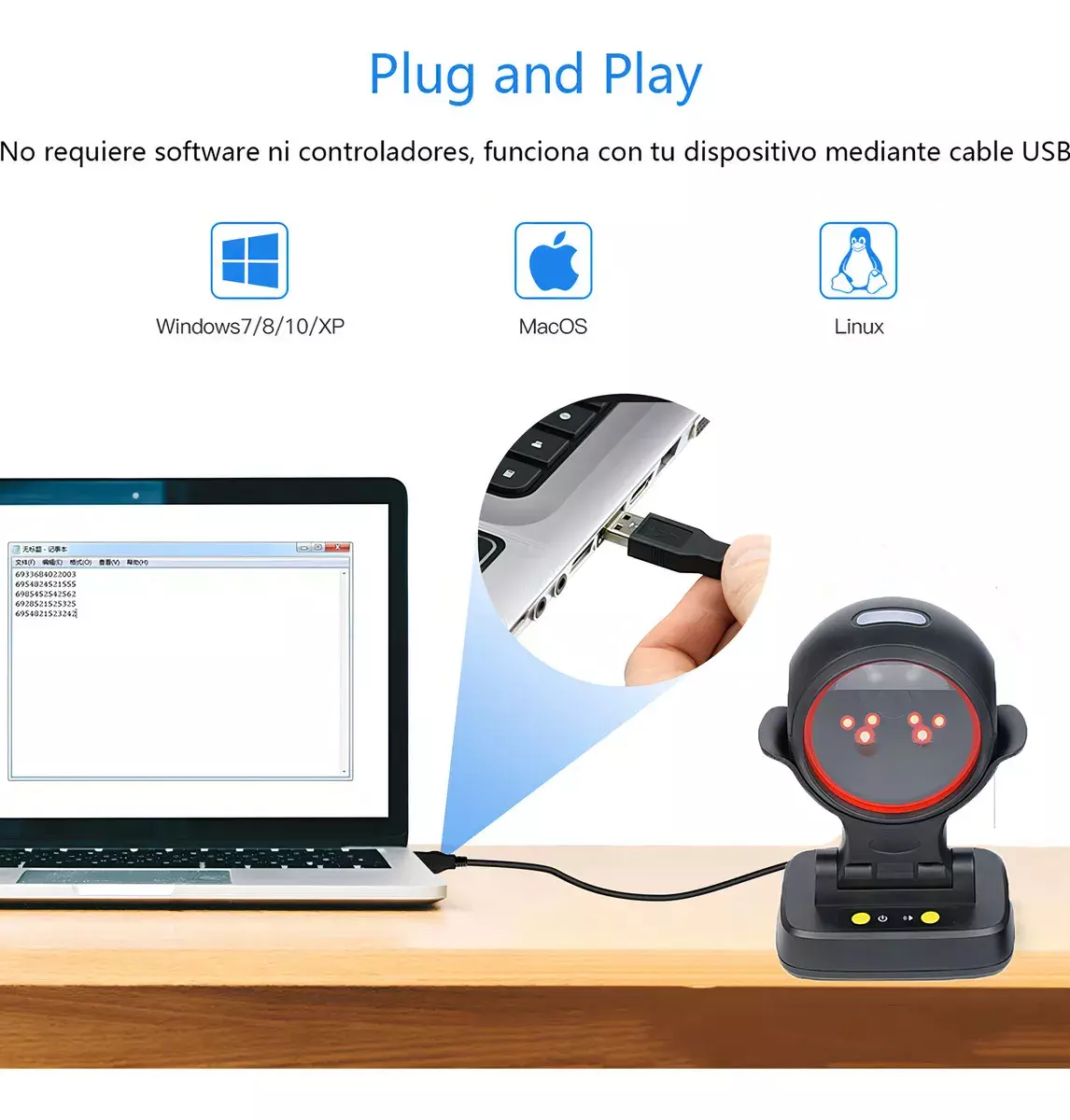 Escáner de Código de Barras 2D Escritorio USB Tecnología CMOS-6