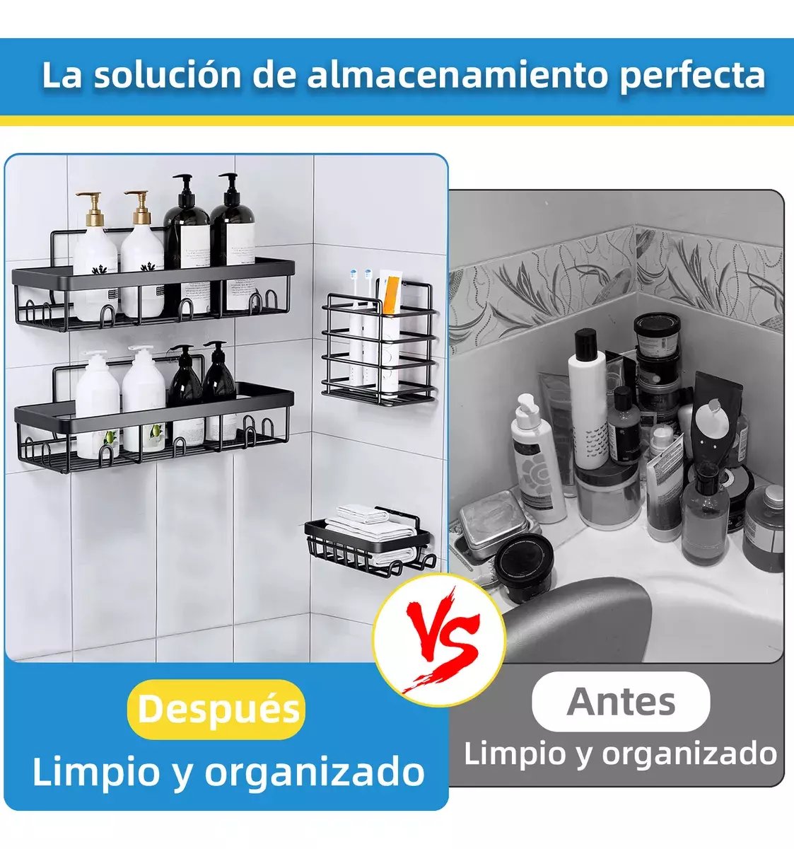Estante de Baño Adhesivo Metal Negro Antioxidante Ventilado 18KG-6